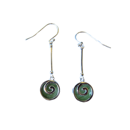 Koru New Zealand Greenstone and Sterling Silver Drop Earrings