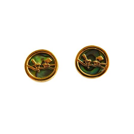 Fantail Round Stud Earrings with Paua and Gold