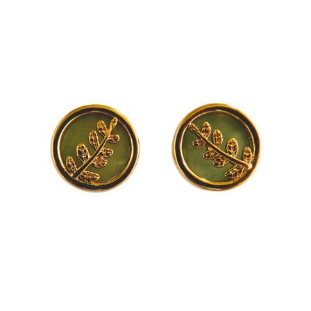 Fern Round Stud Earrings with Pounamu and Gold