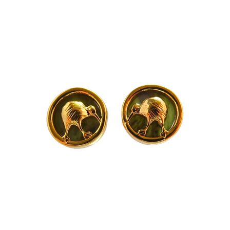Kiwi Round Stud Earrings with Pounamu and Gold