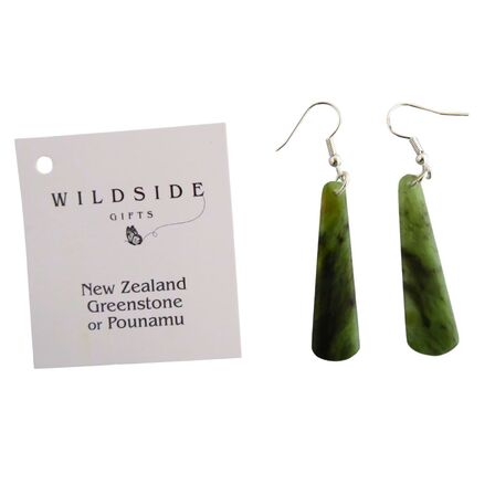 Stunning New Zealand Greenstone Drop earrings carved in Taranaki, New Zealand. Sterling Silver findings.